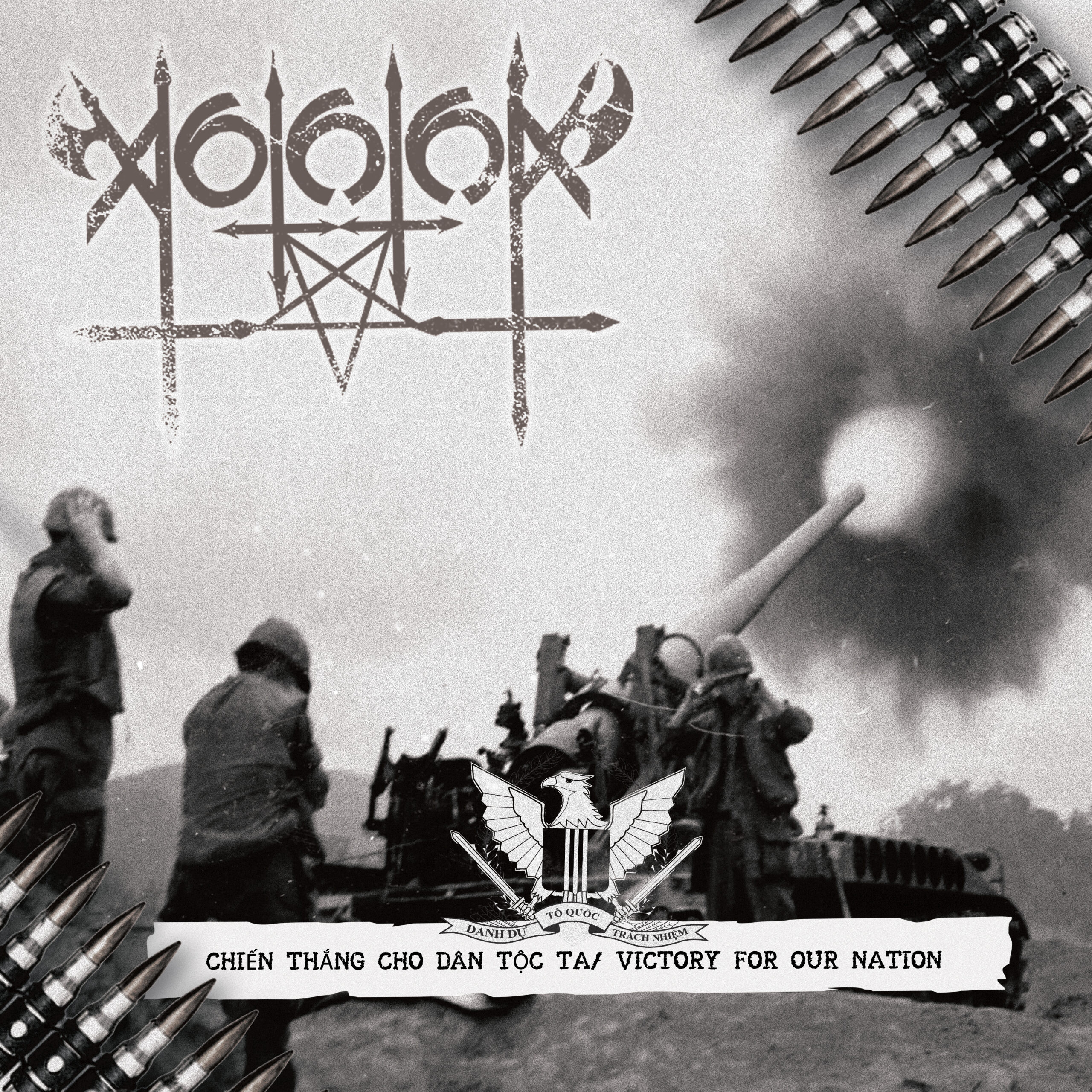 Front side of Vothana album cover. Includes logo and colors are monotone to give off a war feeling
